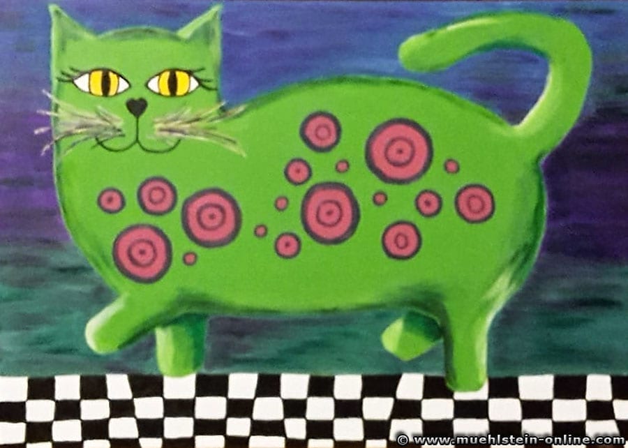 Acrylbild grüne Katze